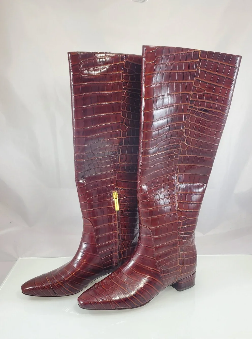 NWT$795 Veronica Beard Cecile Croc Embossed Knee High Boots Sz 6.5